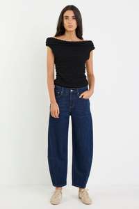 Graduate Dark Blue Stretch Barrel Jeans
