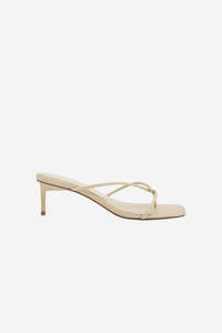 Heels: Chrissy Parchment Thin Strap Mule Heel