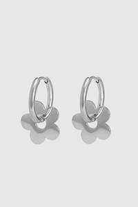 Daisy Charm Silver Plated Hoop Earring