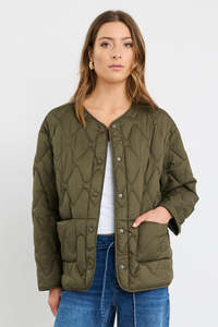 Autumn Tones: Frankly Khaki Boxy Snap Front Puffer Jacket