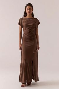 Autumn Tones: Miro Brownie Jersey Ruched Side SS Maxi Dress