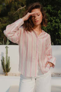 Autumn Tones: Construct Pink Cream Stripe Oversized Shirt