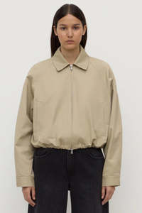 Waverly Sand Cotton Collared Bomber Jacket