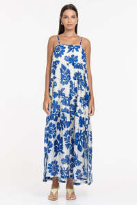 Carmen Cobalt Floral Print Strappy Maxi Dress