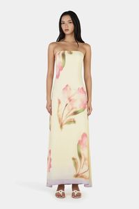 Sale 151: Acacia Golden Drift Floral Print Strapless Maxi Dress