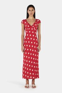 Sale 151: Carlita Red Polka SS Back Tie Midi Dress