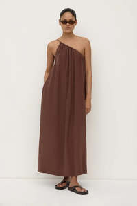 Mila Espresso Asymmetrical One Shoulder Maxi Dress
