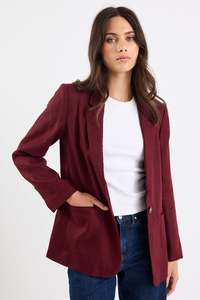 Blazers: Voyant Burgundy Single Breasted Longline Blazer