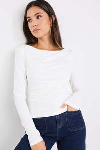 Alley Ivory Rib Asymmetric Neck Top