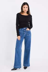 Ivy Jack: Alley Black Rib Asymmetric Neck Top