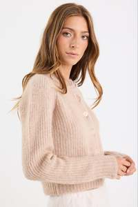 Ivy Jack: Highlight Biscuit Mohair Blend Crewneck Cardigan