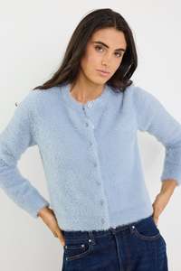 Sequel Light Blue Fluffy Knit LS Cardigan