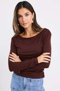 Alley Chocolate Rib Asymmetric Neck Top