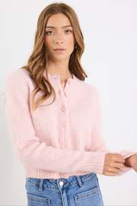 Ivy Jack: Highlight Blush Mohair Blend Crewneck Cardigan