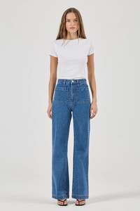 Ethical Edit: Sailor Ashley Blue Front Pocket Wide Long Denim Jean