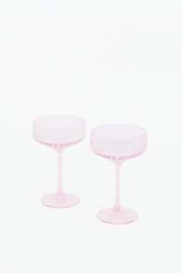 All Home Beauty: Pale Pink Ribbed Set 2 Coupe Cocktail Glasses