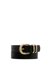 Valentines: Let It Be Gold Buckle Black Leather Belt
