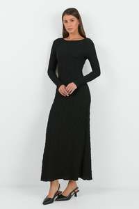Habitat Black Stretch Lace Knit Long Sleeved Maxi Dress