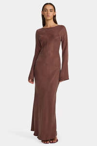Sale 151: Marcella Mocha Cupro LS Maxi Dress