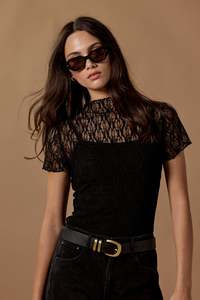 Providing Black Lace Short Sleeve Top