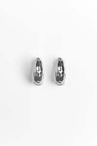 Chunky Hammered Oval Rhodium Earrings