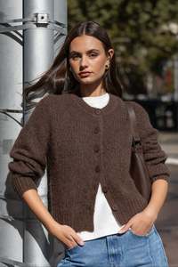 Back In Stock: Highlight Chocolate Mohair Blend Crewneck Cardigan