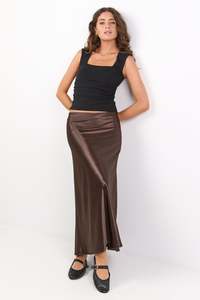 Back In Stock: Prodigy Chocolate Satin Bias Cut Maxi Skirt