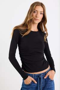 Back In Stock: Muster Black Stretch Rouched Side LS Crew Top