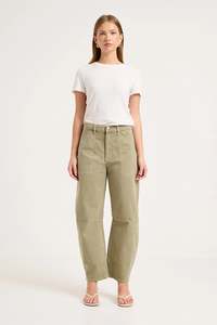 Ethical Fair: Gigi Summer Olive Drill Barrel Jean
