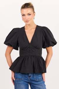 Ethical Fair: Beloved Black Poplin Stretch Back Top