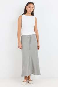 Summit Khaki Mini Gingham Tie Waist Bias Maxi Skirt