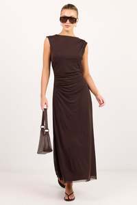 Frame Chocolate Mesh Sleeveless Maxi Dress