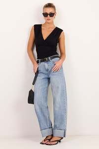 Emerge Washed Out Blue Turn Up Long Jeans