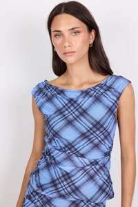 Ethical Fair: Ponder Blue Check Mesh Sleeveless Top