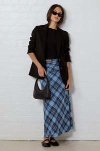 Ethical Fair: Enlighten Blue Check Mesh Maxi Skirt