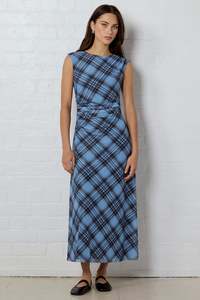 Ethical Fair: Frame Blue Check Mesh Sleeveless Maxi Dress