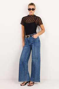 Fervent Vintage Blue Stretch Flare Pintuck Jeans