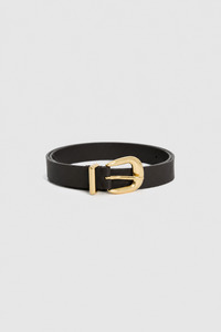 Chocolate Gold Buckle Leather Belt