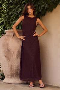 Backlit Chocolate Lace Sleeveless Maxi Dress