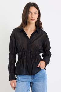 Composite Black Sheer Shirred Body Shirt