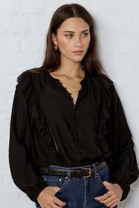 Integrity Black Sheer Frill Detail Long Sleeve Top