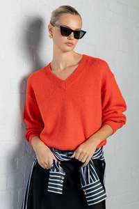 Harvest Blood Orange V Neck Knit Jumper