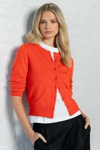 Autumn Tones: Autograph Blood Orange Soft Fine Gauge Crewneck Cardigan