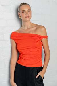 Autumn Tones: Nightlife Blood Orange Stretch Off Shoulder Top