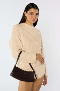 Bessi Chocolate Vegan Leather Gold Hardware Shoulder Bag