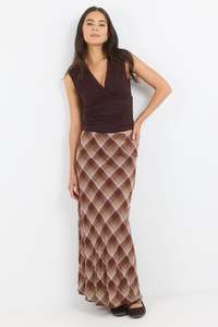 Autumn Tones: Breathe Brown Check Bias Maxi Skirt