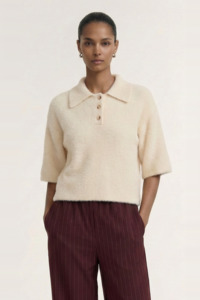 Celine Natural Beige Polo SS Knit Top
