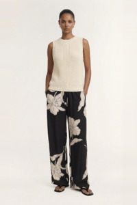 Veda Black Cream Floral Relaxed Pant