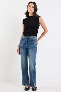 Denim Sale: Farah Mid Blue High Rise Slim Straight Jean