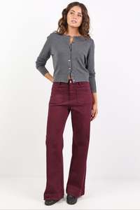 Denim Sale: Zoey Burgundy Plum High Rise Wide Leg Pocket Jean